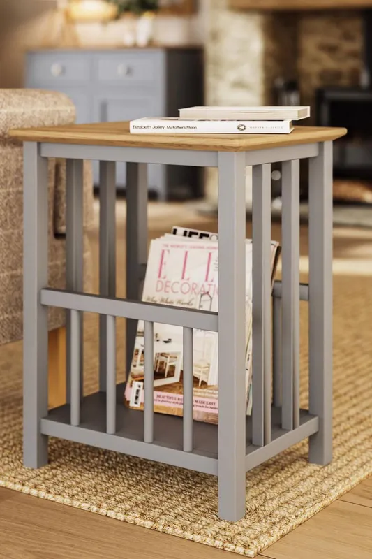 FWStyle Solid Oak Magazine Rack Table Grey Ready Assembled - Grey