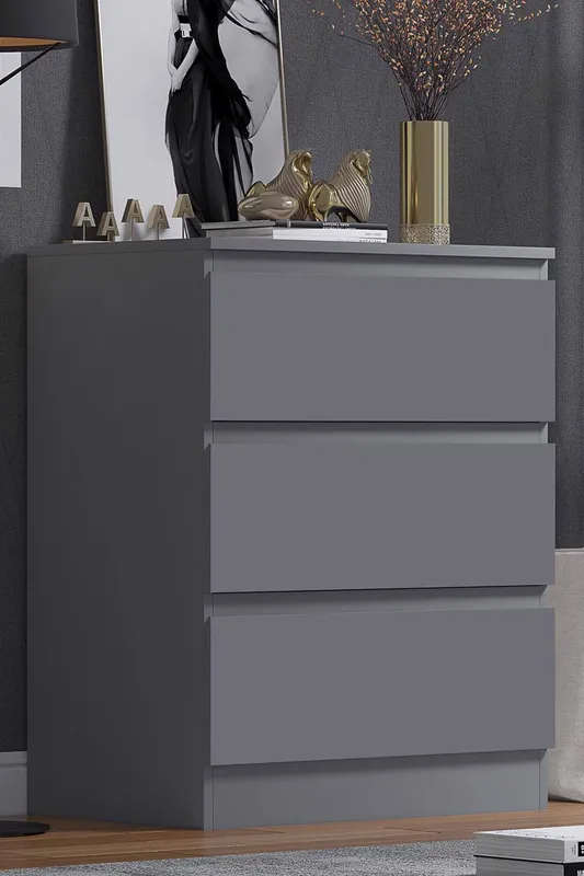 FWStyle Stora 3 Drawer Dark Grey Chest Of Drawers (H) 77 (W) 60 (D) 40cm Dark Grey