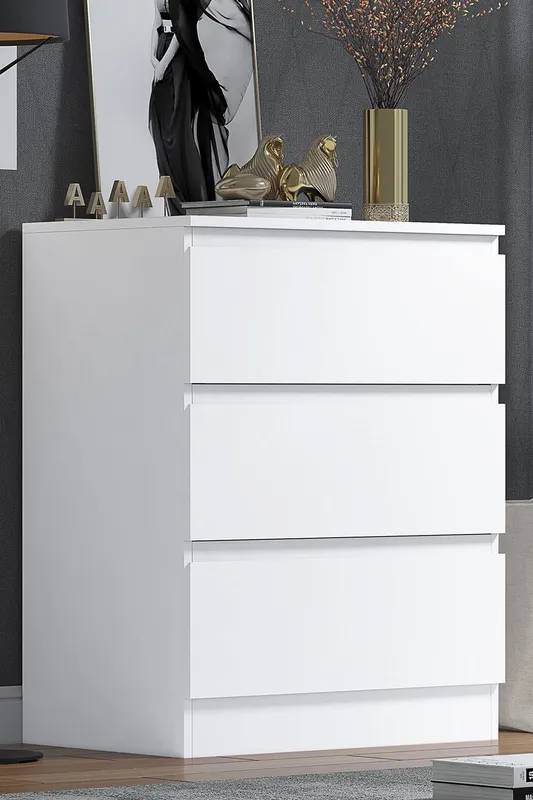 FWStyle Stora 3 Drawer White Chest Of Drawers (H) 77 (W) 60 (D) 40cm White