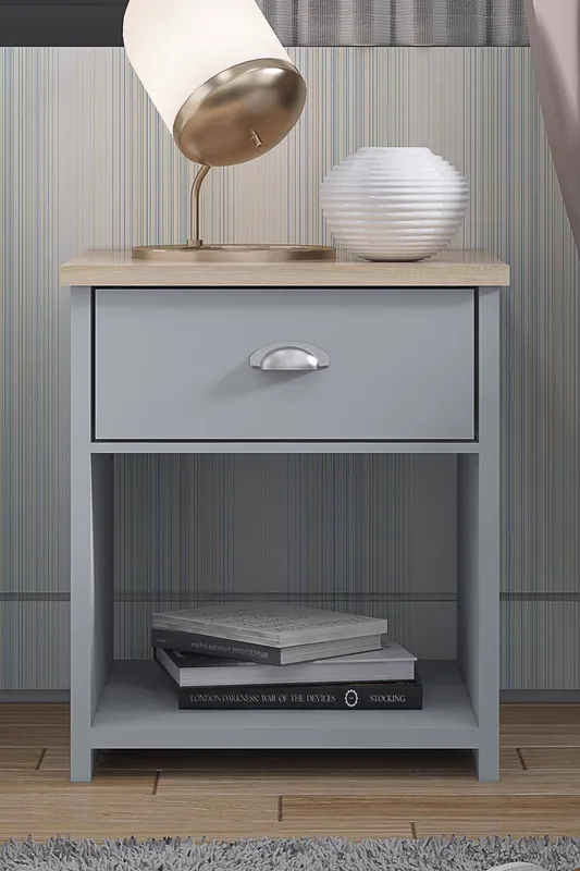 FWStyle Unisex Westbury Grey & Light Oak 1 Drawer Lamp Table Grey female