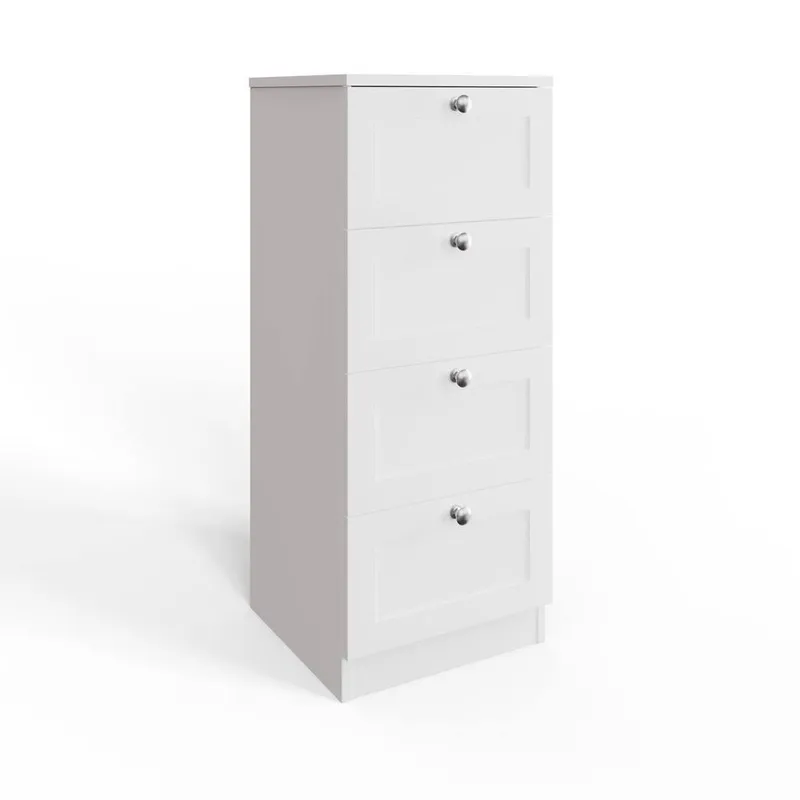 FWStyle White 4 Drawer Chest Of Drawers Panelled Bedroom Furniture White
