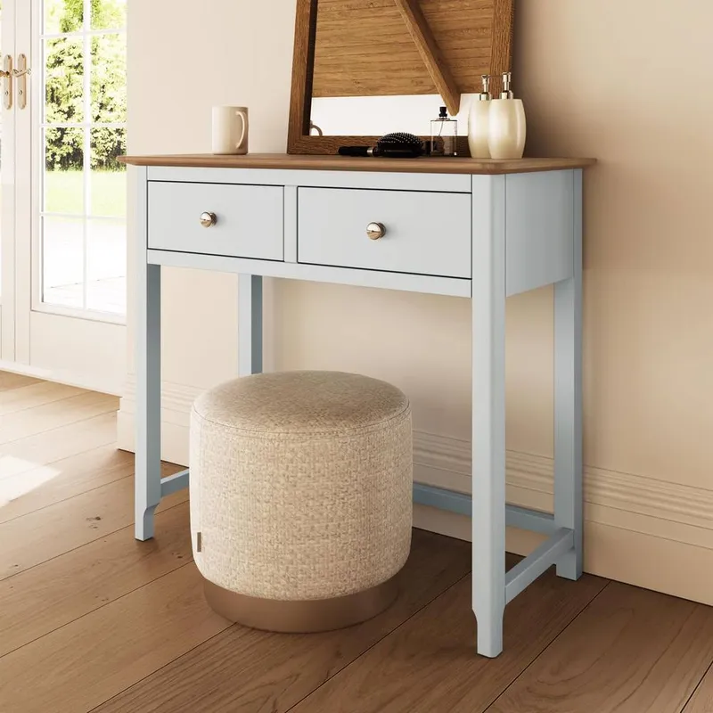 FWStyle White Linen 2 Drawer Dressing Table Oak Top Assembled White