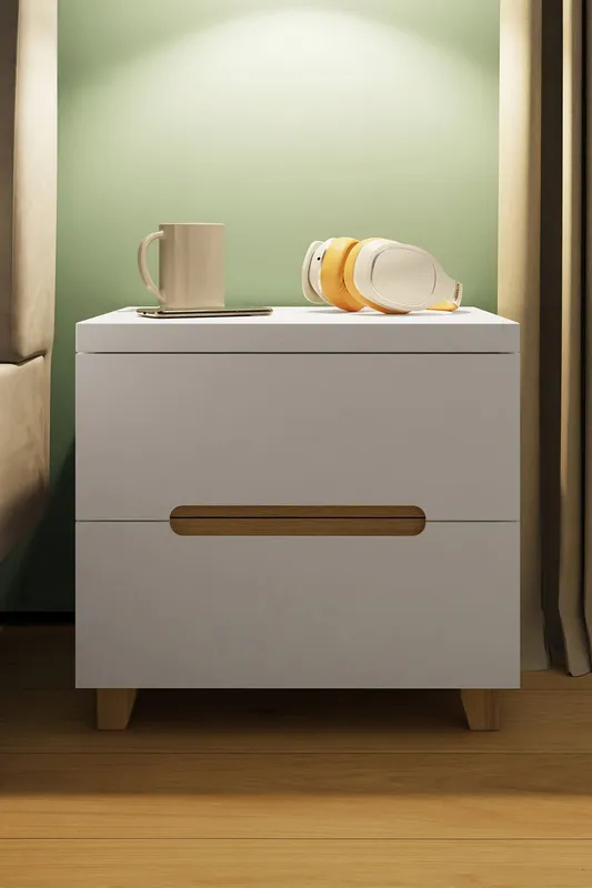 FWStyle Veloce 2 Drawer White Gloss Bedside Fast Click Assembly White