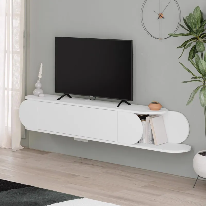 FWStyle Unisex Wall Mounted TV Unit White Push To Open in Brown Brown One Size female