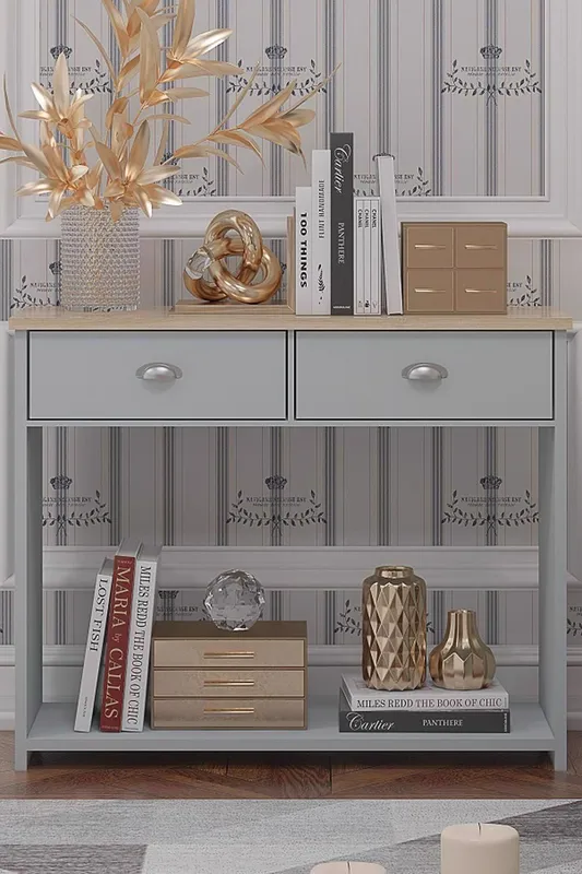 FWStyle Westbury Grey & Light Oak 2 Drawer Console Table - Grey