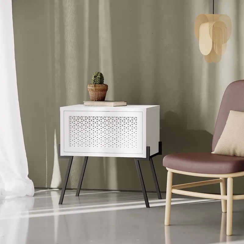 FWStyle Unisex White 1 Door Bedside Chest Push To Open White female