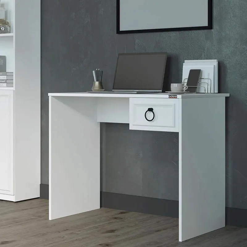 FWStyle White 1 Drawer Storage Desk Home Office Study Room White