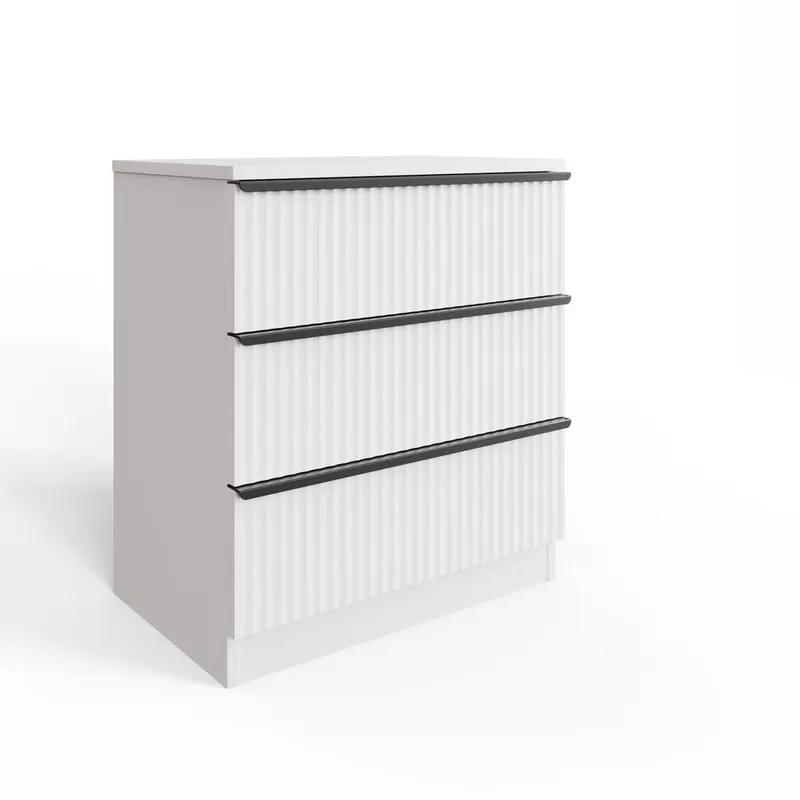 FWStyle White 3 Drawer Chest Of Drawers Scalloped Ripple Effect - White