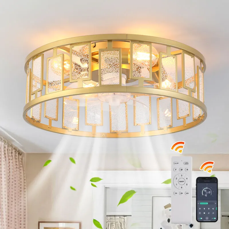 Garwarm 4 Lights Caged Ceiling Fan with Lights Gold Square Gold