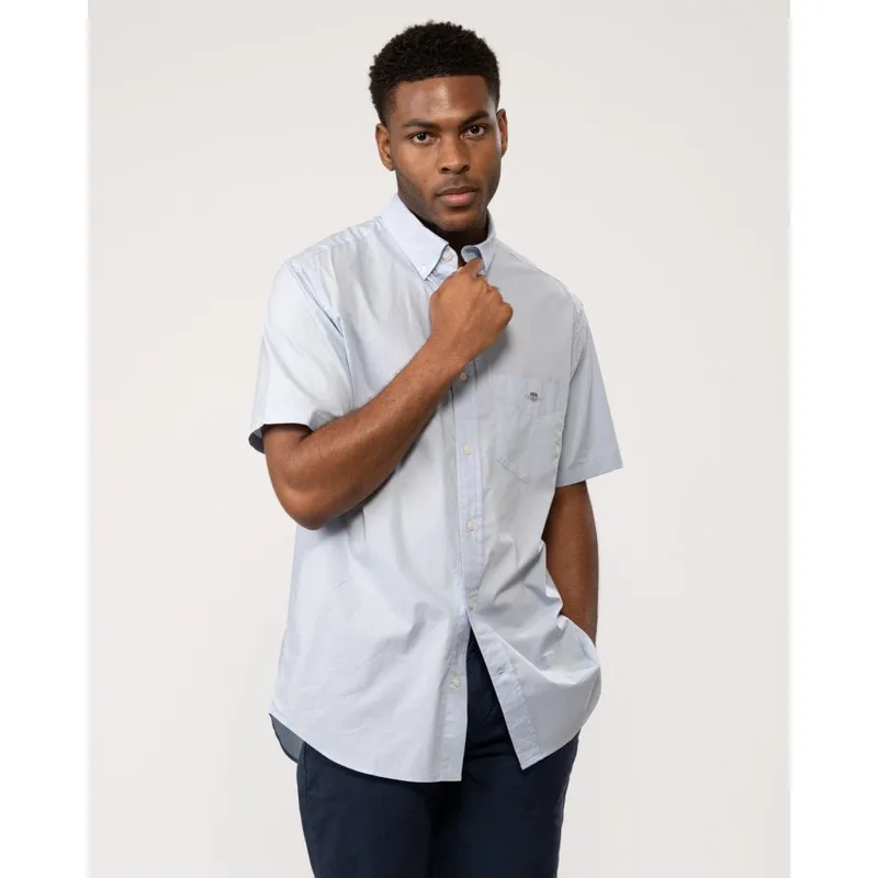 Gant Mens Regular Fit Short Sleeve Poplin Shirt - Blue - Size Medium