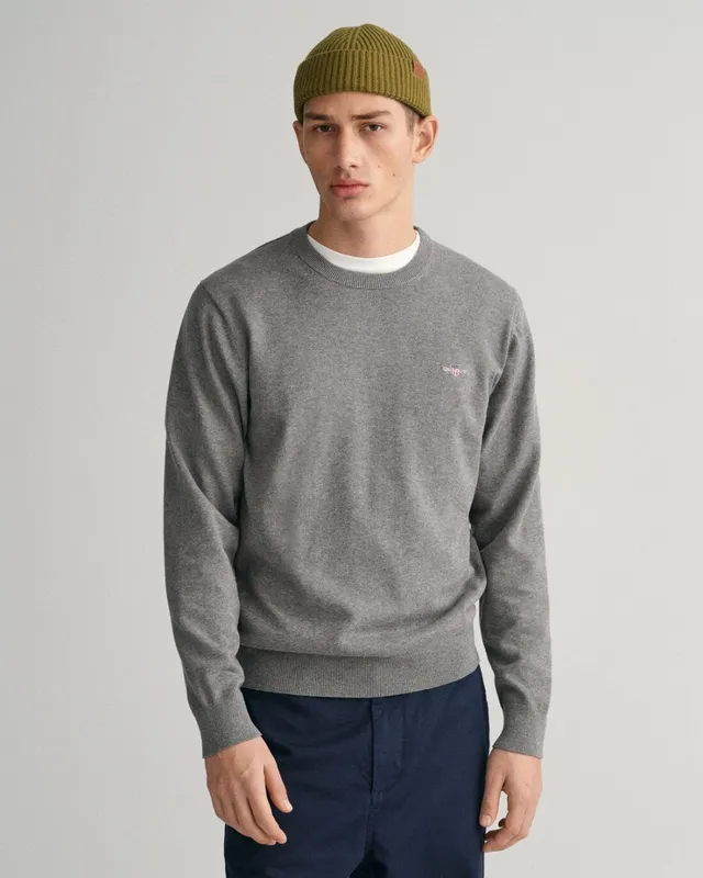 Gant Mens Sweater - Dark Grey Cotton - Size Large