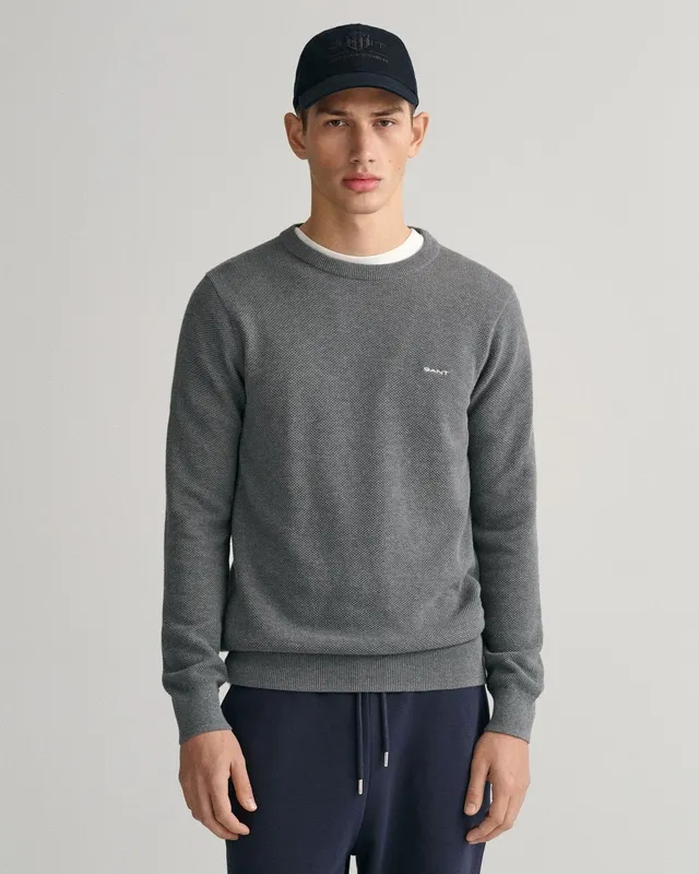 Gant Mens Sweater - Grey Cotton - Size Large