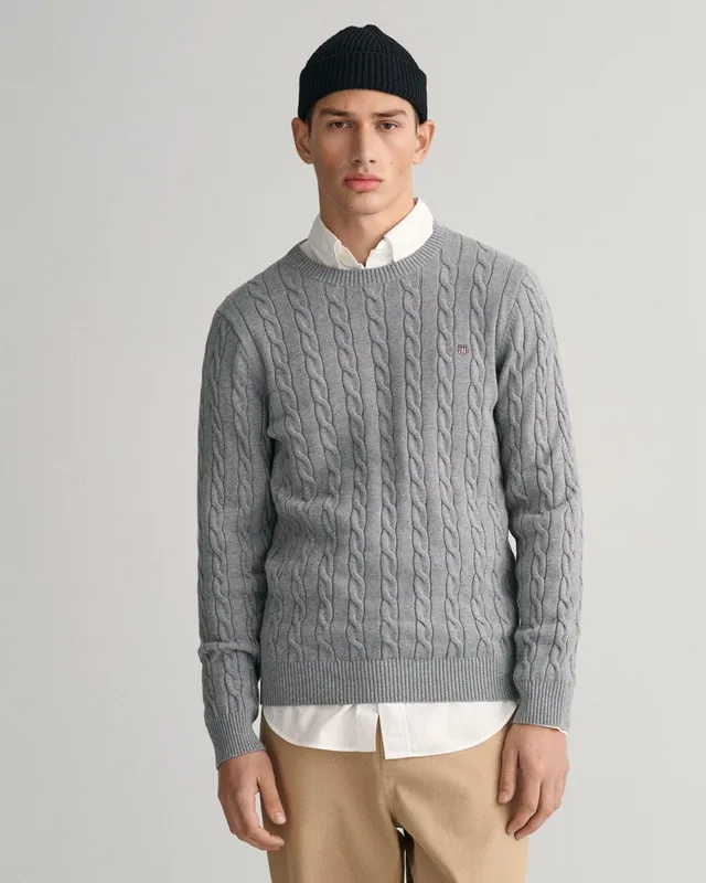 Gant Mens Sweater - Grey Cotton - Size Medium