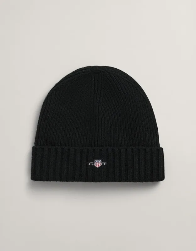 Men's Gant Unisex Shield Wool Beanie - 5 Black - Size: One size