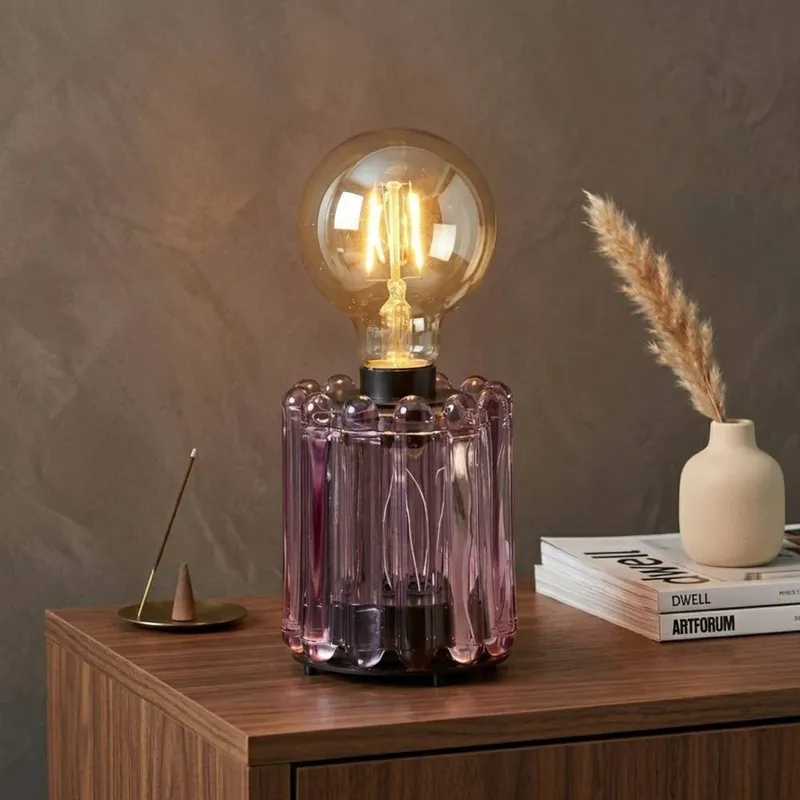 Garden Greatness Iris Bulb Milan Glass Table Lamp in Mauve Mauve