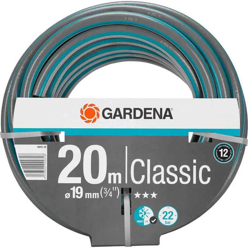 Gardena 18022-20 Classic Hose 19mm x 20m UV-Resistant 22 Bar Pressure