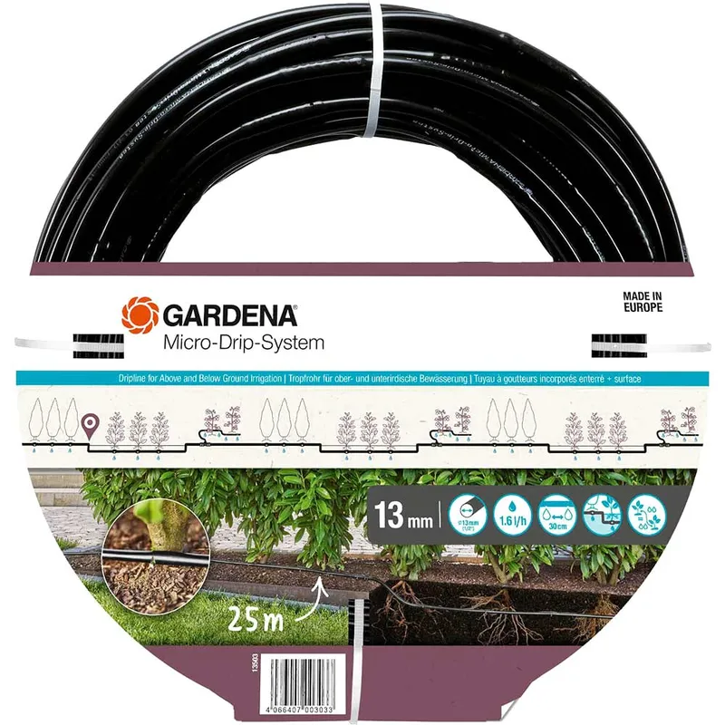 Gardena Micro Drip Extension Irrigation Drip Pipe 1/2" / 12.5mm 25m