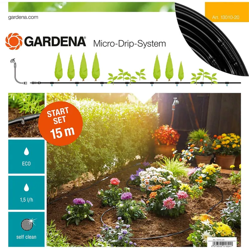 Gardena 13010-20 Micro-Drip-System Starter Set 15m Flexible Hose