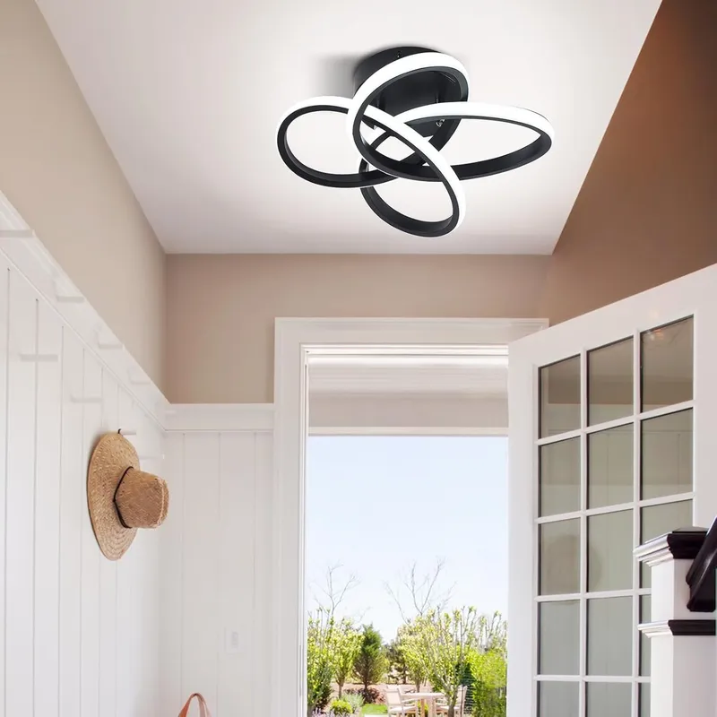 Garwarm 1 - Light 31cm Black Geometric LED Flush Mount Black Black