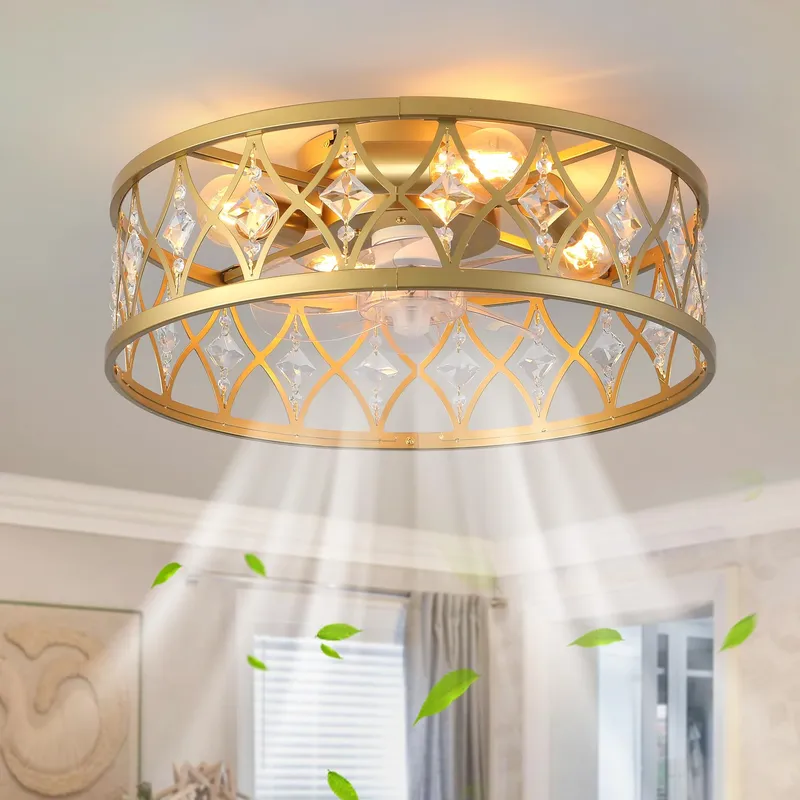 Garwarm 4 Lights Caged Ceiling Fan with Lights Gold Gold