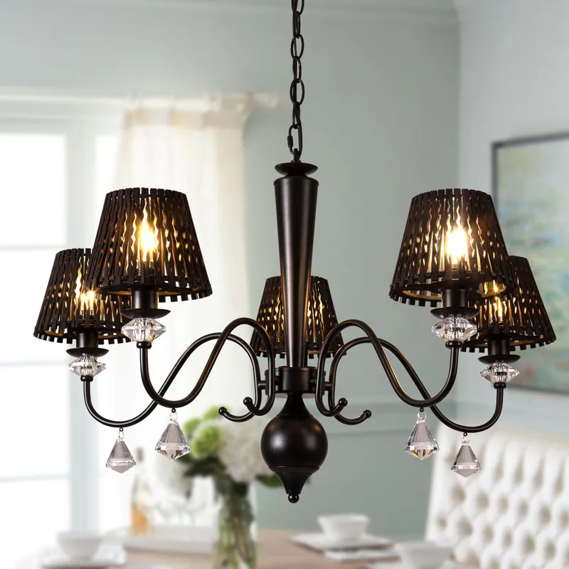 Garwarm 5 Light Dimmable Classic Traditional Crystal Chandelier in Black Black