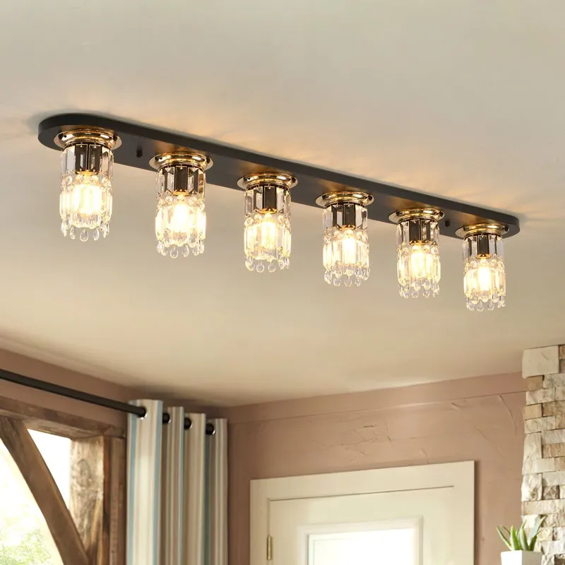 Garwarm 6 Light 120cm Crystal Dimmable Flush Mount in Black Black