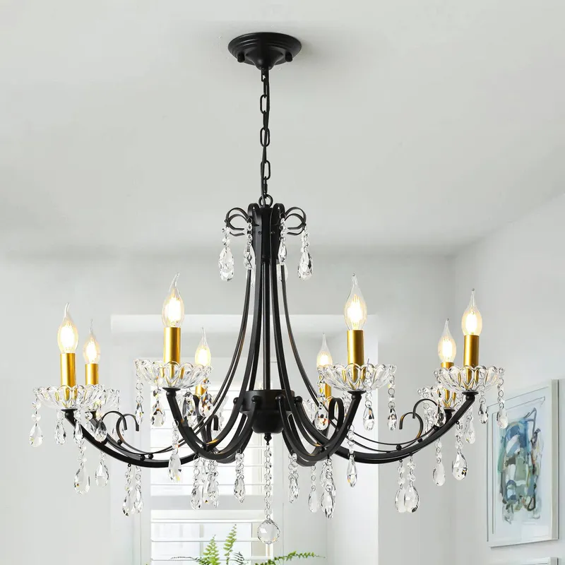 Garwarm 8-Light Crystal Dimmable Classic / Traditional Chandelier in Black Black