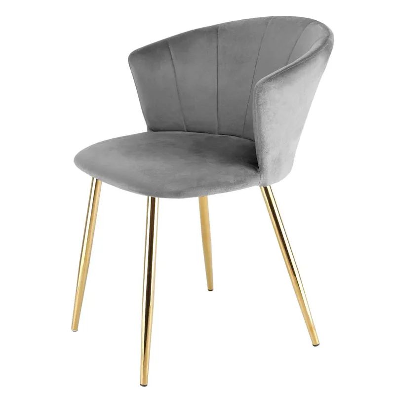 Raygar Ella Velvet Accent Dining Chair - Grey w/ Gold Legs