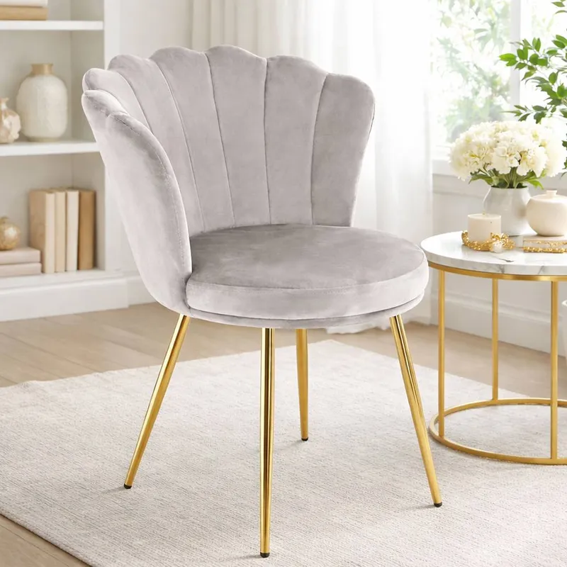 Raygar Freya Velvet Upholstered Petal Back Scallop Accent Dining Chair - Taupe