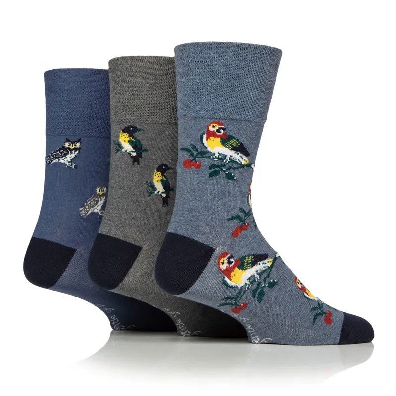 Gentle Grip + Rhs 3 Pairs Men's Rhs Bamboo Socks - Birds