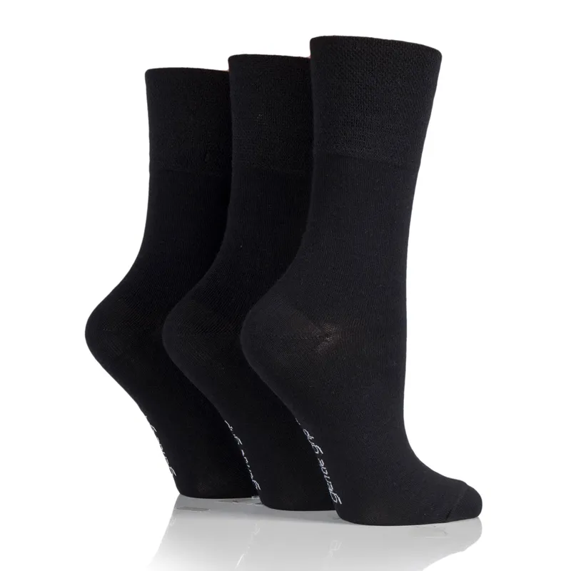 Gentle Grip 3 Pairs Ladies Bamboo Socks - Black