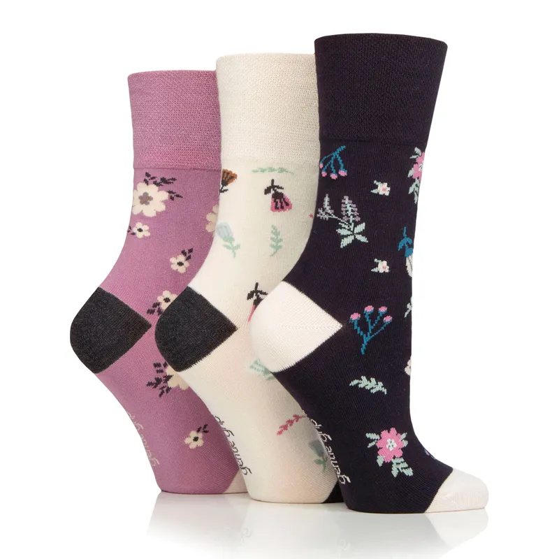 Gentle Grip 3 Pairs Ladies Bamboo Socks - Botanical Bloom