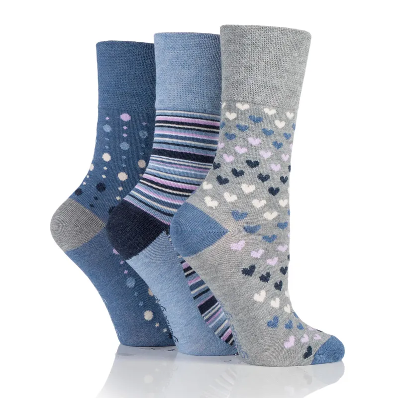 Gentle Grip 3 Pairs Ladies Bamboo Socks - Denim