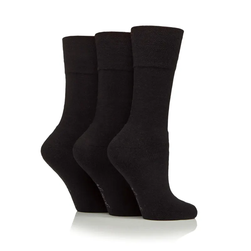 Gentle Grip 3 Pairs Ladies Sports Socks - Black