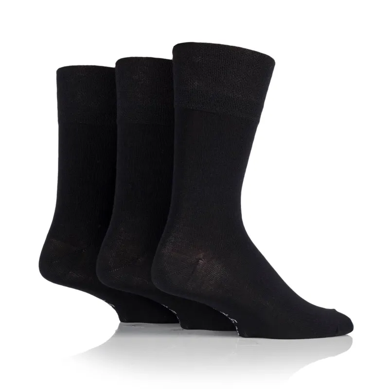 Gentle Grip 3 Pairs Men's Bamboo Socks - Black