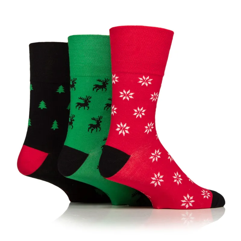 Gentle Grip 3 Pairs Men's Fun Feet Christmas Socks - Festive Icons