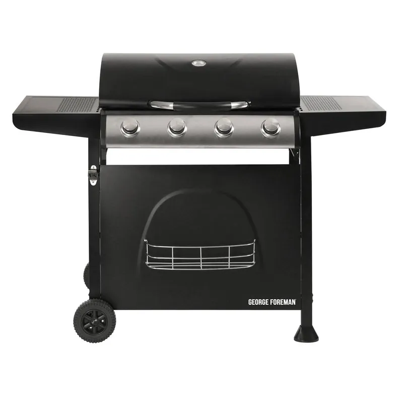 George Foreman 4 Burner Gas Bbq Automatic Ignition Integrated Thermometer GFGBBQ4B in Black Black