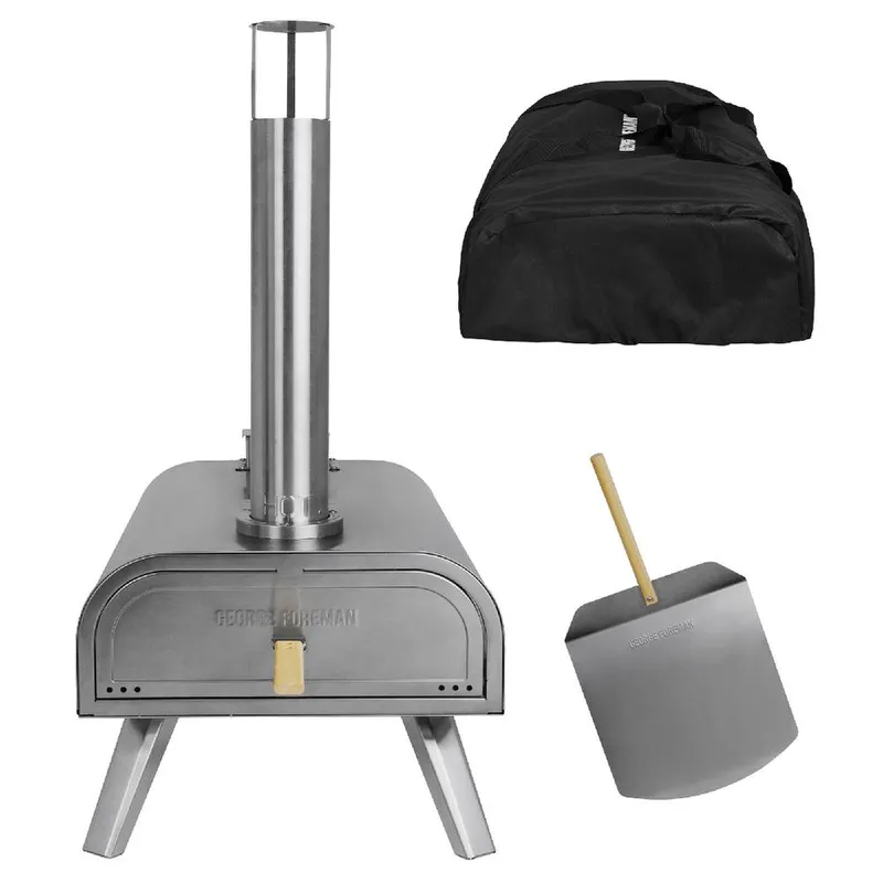 George Foreman Unisex Pizza Oven 16 Inch Wood Pellet w/ Paddle & Carry Bag in Silver Silver female