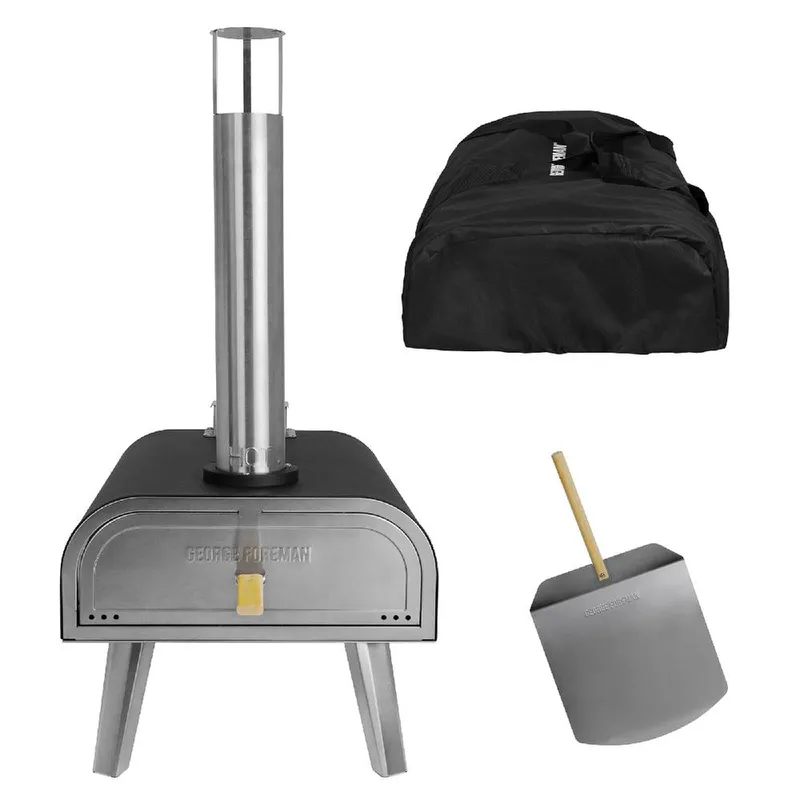 George Foreman Unisex Pizza Oven 16 Inch Wood Pellet w/ Paddle & Carry Bag in Black Black female