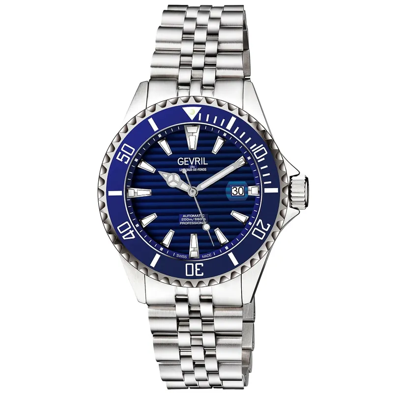 Gevril Men's Chambers Swiss Automatic SW200 Blue dial, Stainless Steel Watch in Silver Silver One Size