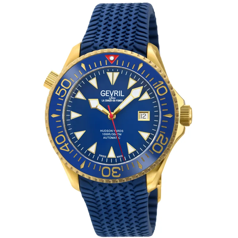 Gevril Men's Hudson Yards, Swiss Automatic Diver, Black Dial, Unidirectional Rotating bezel Bezel, Rubber, Sapphire Crystal, & 30 Atm Water Resistant Black One Size