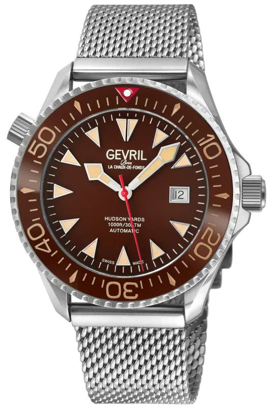 Gevril Mens Hudson Yards Chocolate Dial Swiss Automatic Watch - Silver - One Size