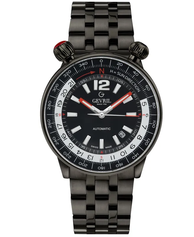 Gevril Men's Wallabout Black Dial Black Pvd Watch Black One Size