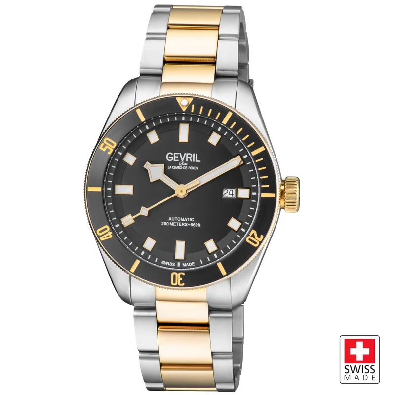 Gevril Men's Yorkville 48608 Swiss Automatic Sellita SW200 Black Dial IP Yellow Gold Watch Gold One Size