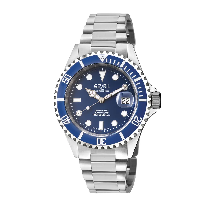 Gevril Men's Wall Street Swiss Automatic Sellita SW200 Watch in Blue Blue