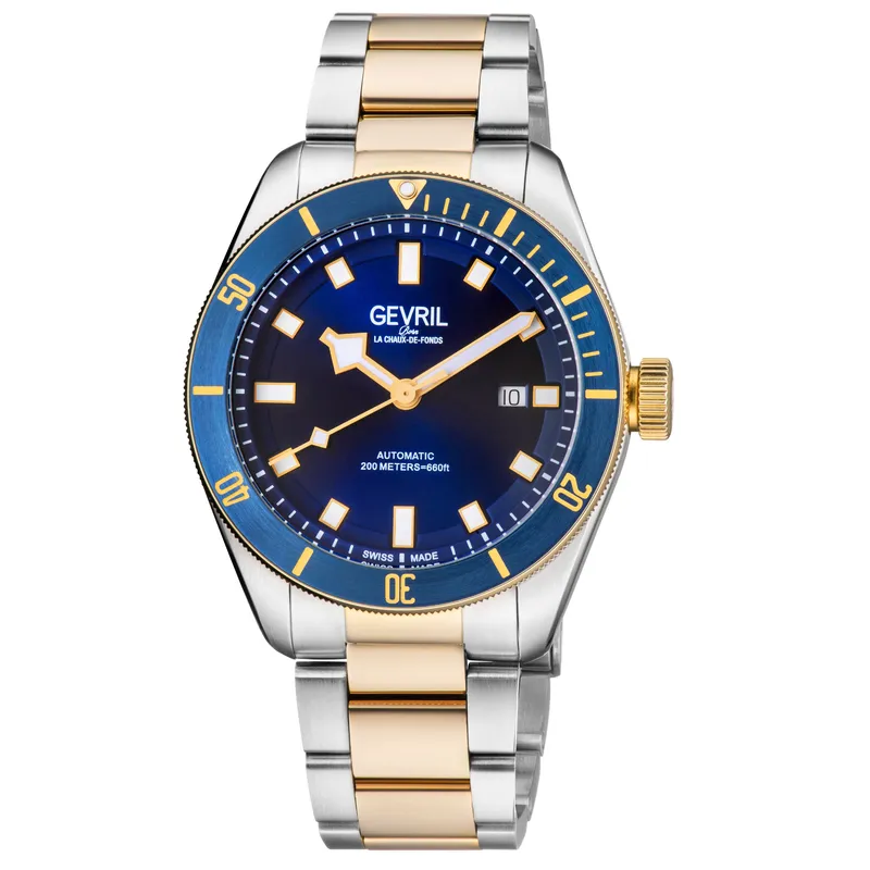 Gevril Men's Yorkville 48604 Swiss Automatic Sellita SW200 Blue Dial Two Tone Watch in Gold Gold