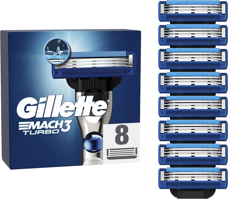 Gillette Mach3 Turbo Razor Blades Men – 8 Refills