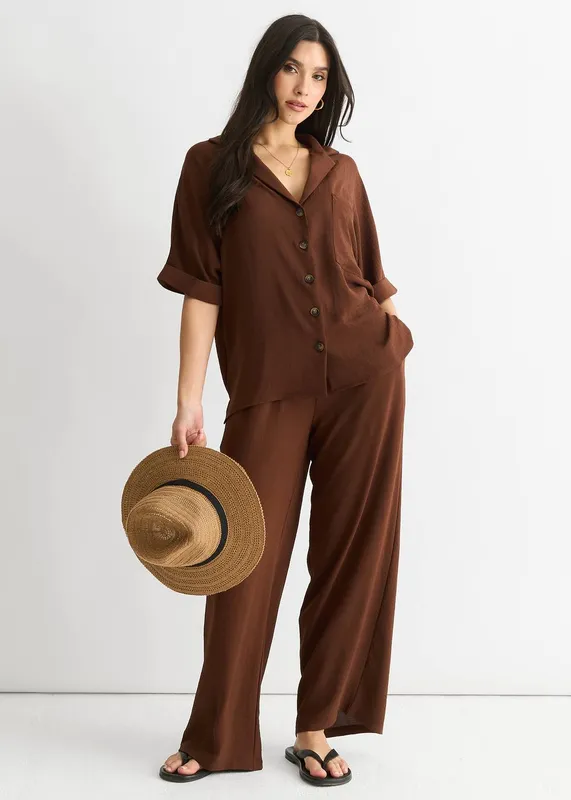 Gini London Women's Brown Air Flow Oversized Shirt Top in Dark Brown Size: Small/Medium - Dark Brown - Size: S/M