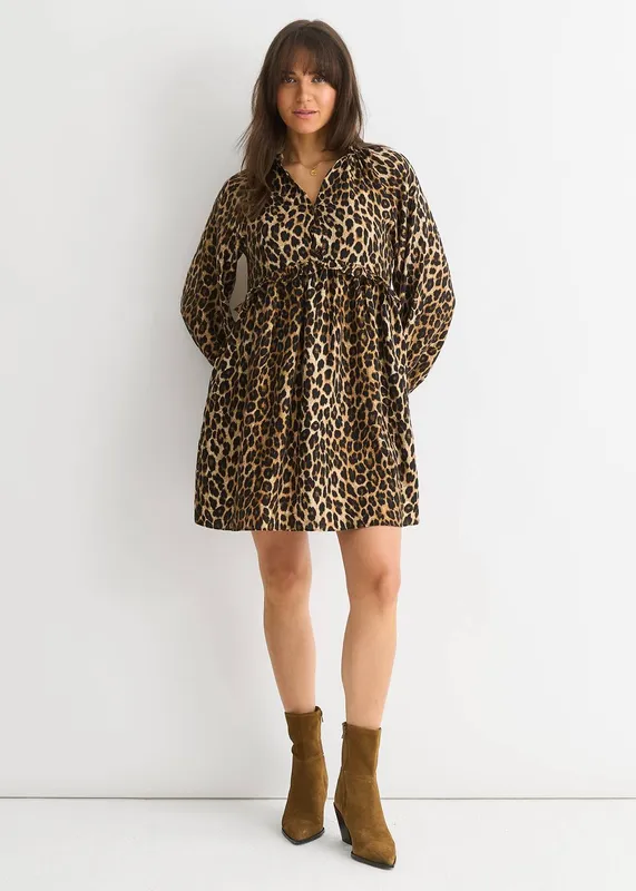 Gini London Women's Brown Animal Smock Mini Dress Size: 10 Brown 10