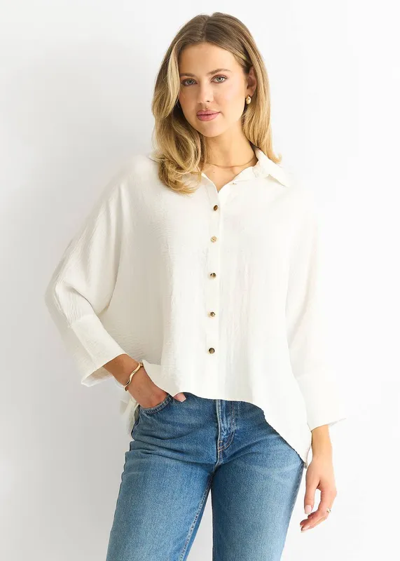 Gini London Women's Ivory Kimono Oversized Blouse Size: S/M Ivory S/M